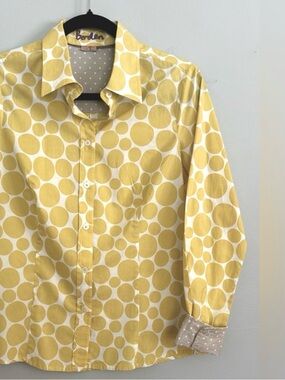 Boden Lightweight Button Down Flip Cuff Shirt Yellow Polka Dots Office Career 6